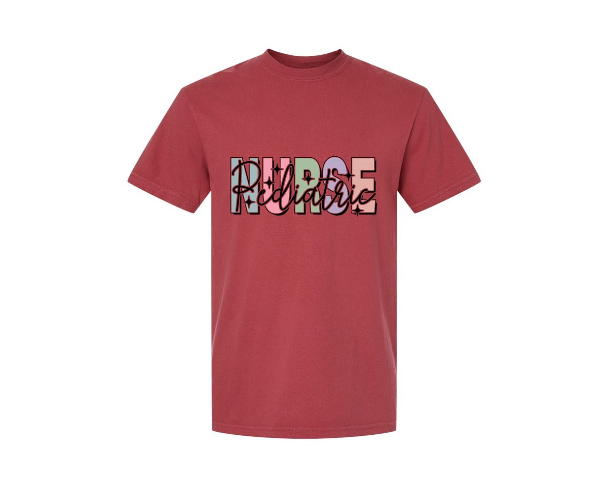 brand:Comfort Colors|color:Chili|Peds Nurse Picu Pediatric Nurse Graphic T-Shirt