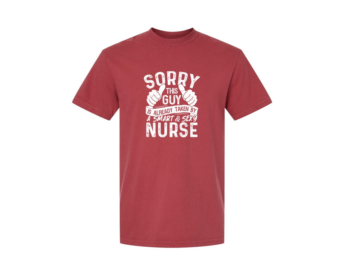 brand:Comfort Colors|color:Chili|Sorry This Guy Is Career T Shirt Graphic T-Shirt