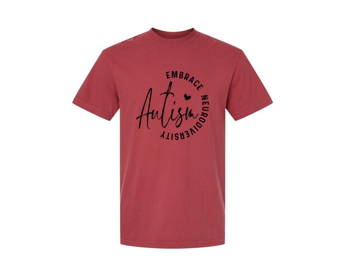 brand:Comfort Colors|color:Chili|Embrace Neurodiversity Autism Graphic T-Shirt