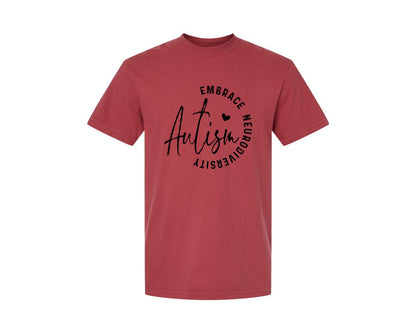 brand:Comfort Colors|color:Chili|Embrace Neurodiversity Autism Graphic T-Shirt