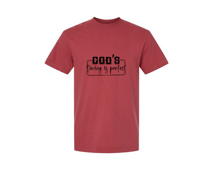 brand:Comfort Colors|color:Chili|Gods Timing Is Perfect Sleeve Design Graphic T-Shirt