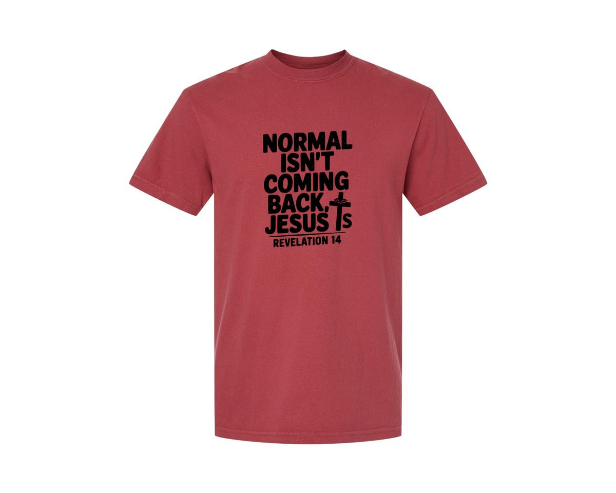 brand:Comfort Colors|color:Chili|Normal Isnt Coming Back But Jesus Is Sv Graphic T-Shirt