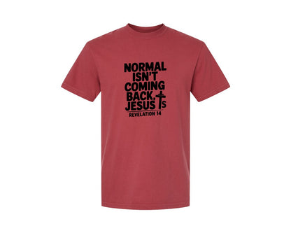 brand:Comfort Colors|color:Chili|Normal Isnt Coming Back But Jesus Is Sv Graphic T-Shirt