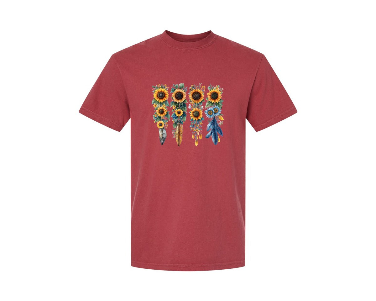 brand:Comfort Colors|color:Chili|Boho Wildflowers Feathers Flowers Graphic T-Shirt