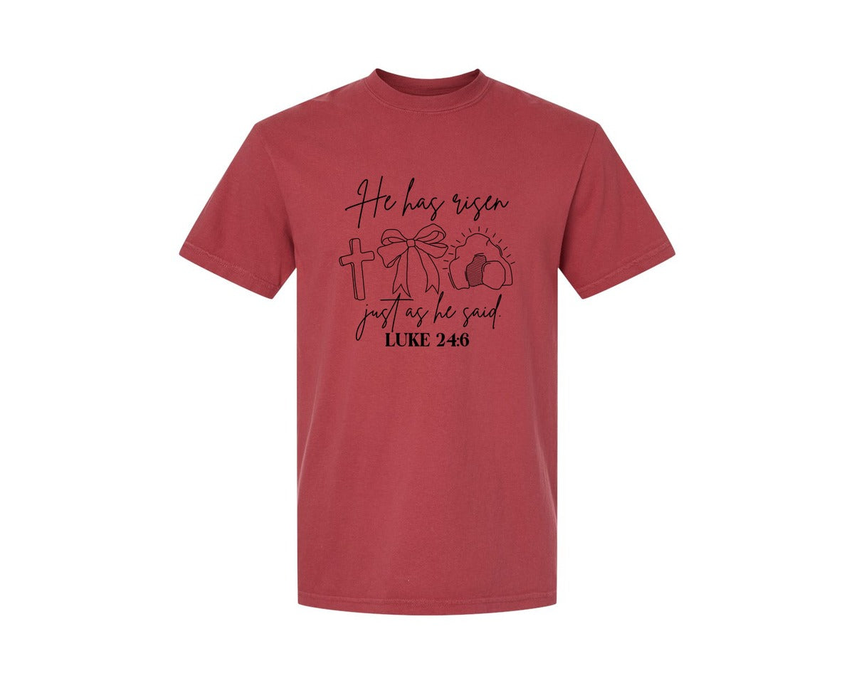 brand:Comfort Colors|color:Chili|He Has Risen Graphic T-Shirt