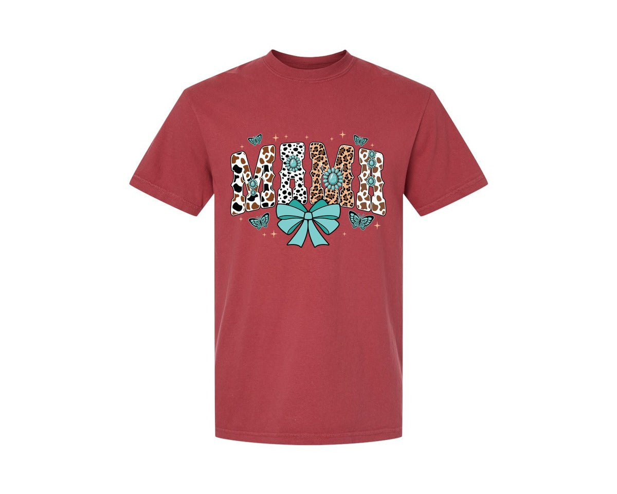brand:Comfort Colors|color:Chili|Western Mama Blue Coquette Graphic T-Shirt