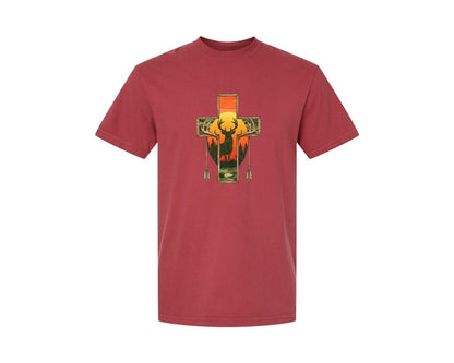 brand:Comfort Colors|color:Chili|Deer Cross Rustic Hunting Cross Sub Graphic T-Shirt