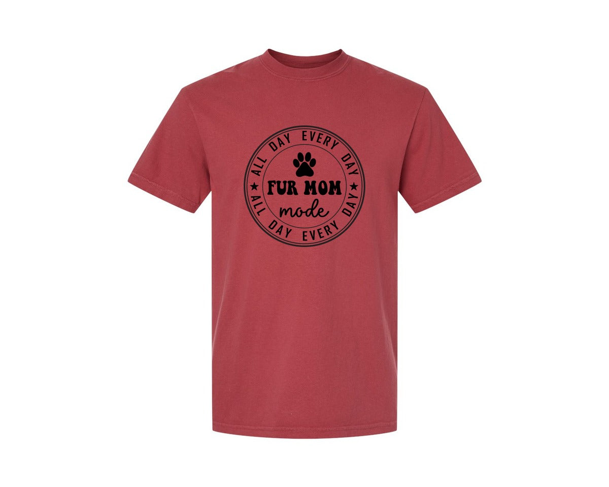 brand:Comfort Colors|color:Chili|Fur Mom Funny Dog Mom Shirt Graphic T-Shirt