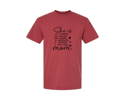 brand:Comfort Colors|color:Chili|She Is Strong Loved Mama Graphic T-Shirt