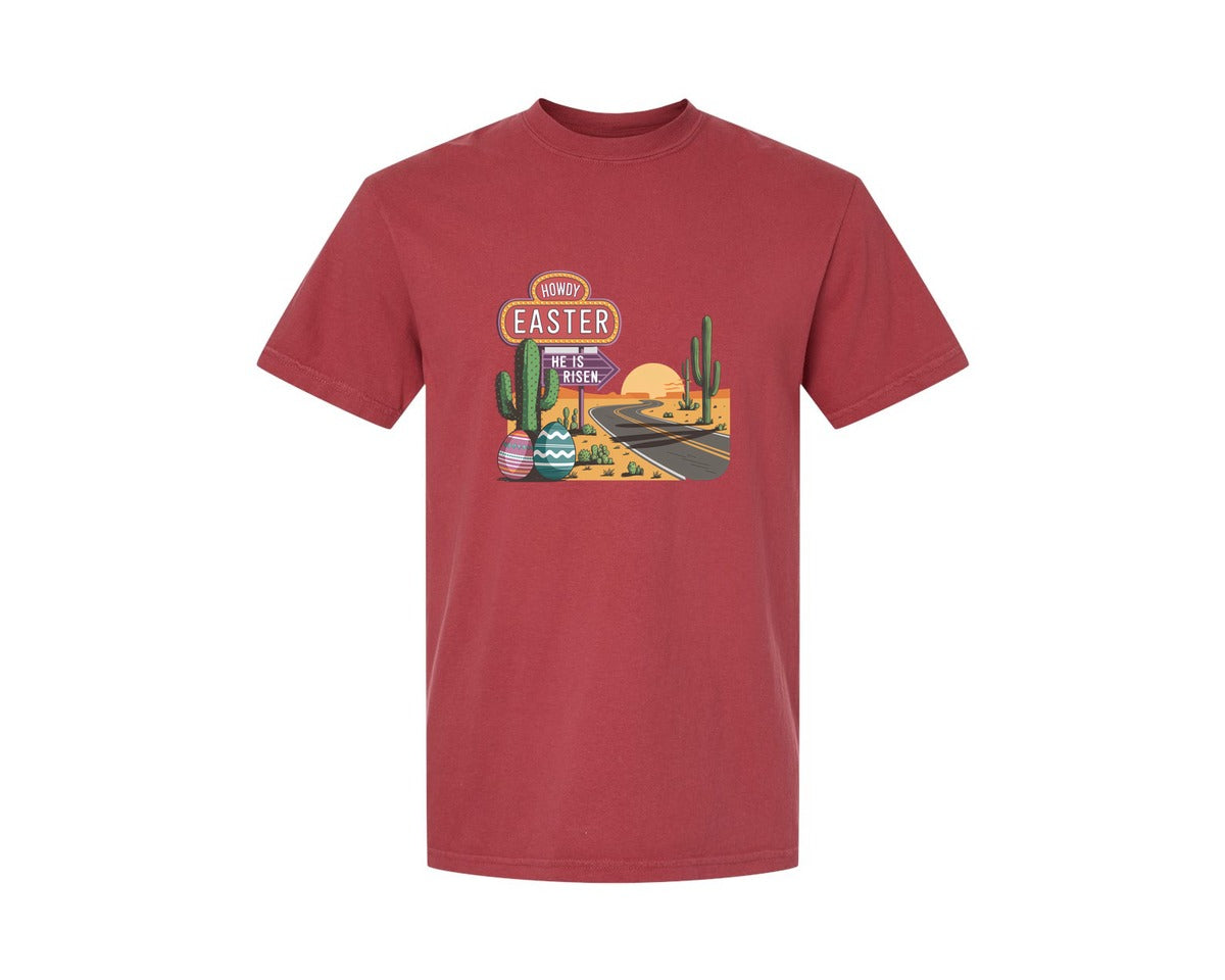 brand:Comfort Colors|color:Chili|Howdy Easter Western Desert Easter 3 Graphic T-Shirt