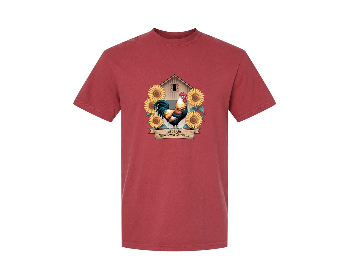 brand:Comfort Colors|color:Chili|Just A Girl Who Loves Chickens 8 Graphic T-Shirt