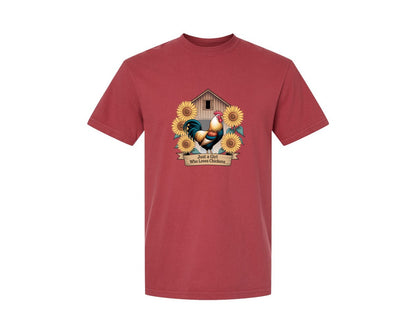 brand:Comfort Colors|color:Chili|Just A Girl Who Loves Chickens 8 Graphic T-Shirt