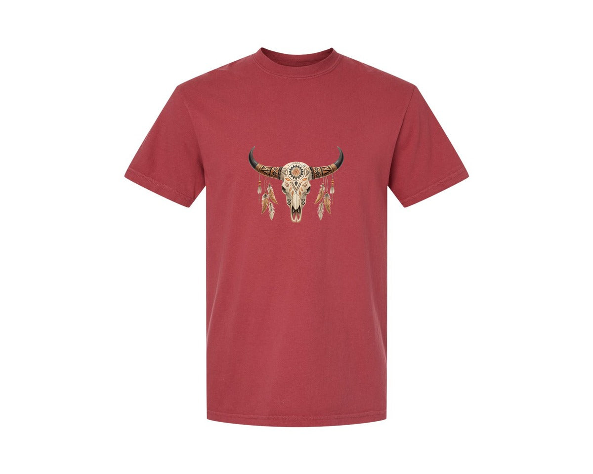 brand:Comfort Colors|color:Chili|Western Bull Skull Aztec Boho Longhorn 2 Graphic T-Shirt