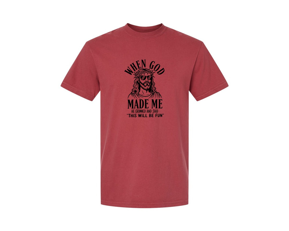 brand:Comfort Colors|color:Chili|God Humor Christian Faith Graphic T-Shirt