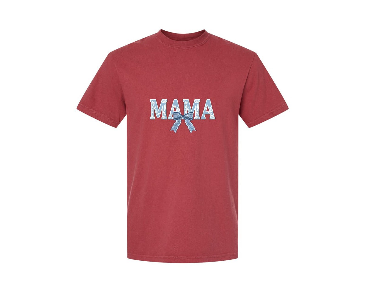 brand:Comfort Colors|color:Chili|Mama Floral Coquette Bow Mama Graphic T-Shirt