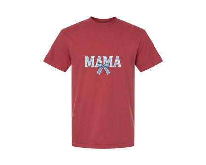 brand:Comfort Colors|color:Chili|Mama Floral Coquette Bow Mama Graphic T-Shirt
