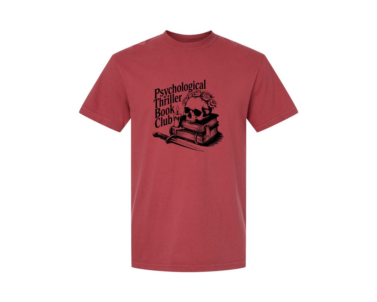 brand:Comfort Colors|color:Chili|Psychological Thriller Book Club T S Graphic T-Shirt