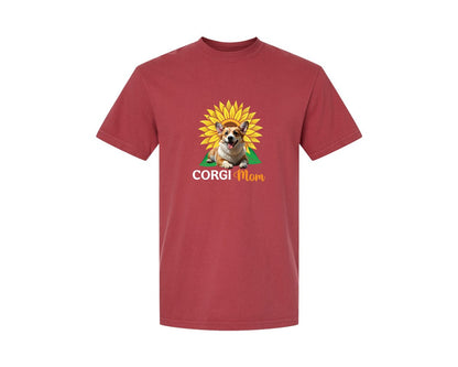 brand:Comfort Colors|color:Chili|Corgi Mom Sunflower Graphic T-Shirt