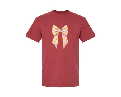 brand:Comfort Colors|color:Chili|Softball Bow Graphic T-Shirt