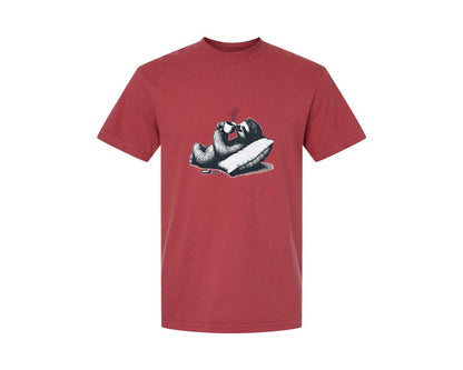 brand:Comfort Colors|color:Chili|Sloth Lying And Drink Coffee Shirt Graphic T-Shirt