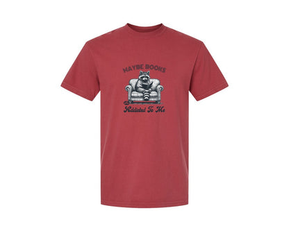 brand:Comfort Colors|color:Chili|Maybe Books Are Addicted To Me Raccoon Graphic T-Shirt