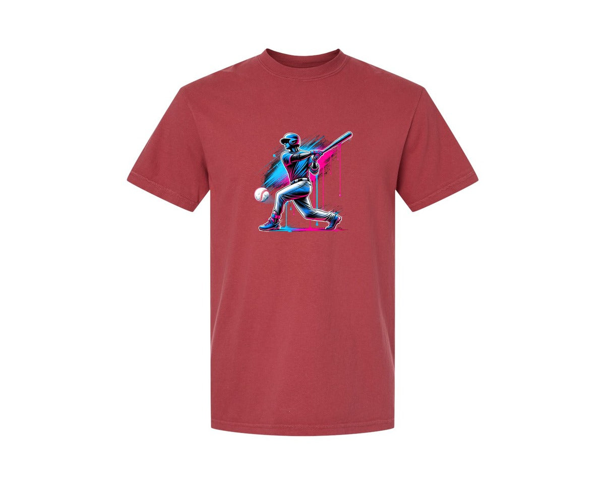 brand:Comfort Colors|color:Chili|Baseball Player Ice Cream Drip Baseball Graphic T-Shirt