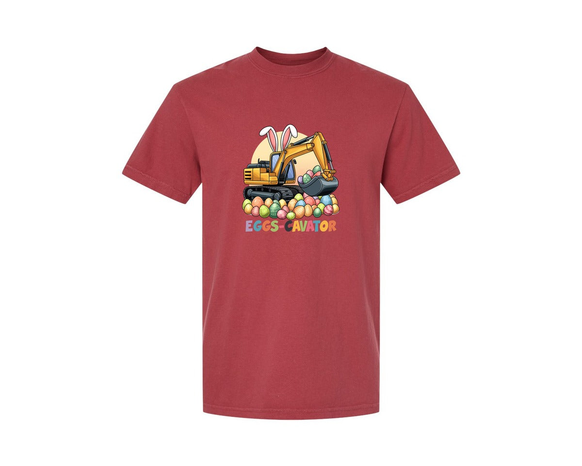 brand:Comfort Colors|color:Chili|Eggs Cavator Easter Excavator 2 Graphic T-Shirt