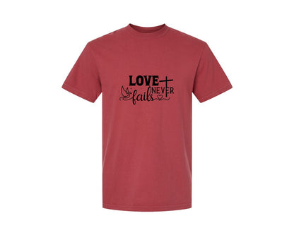 brand:Comfort Colors|color:Chili|Love Never Fails Sleeve Svgbible Quotes Graphic T-Shirt