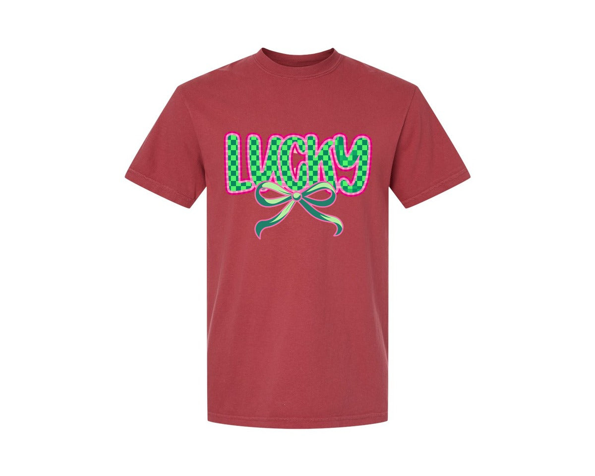 brand:Comfort Colors|color:Chili|Lucky St Patricks Day Aesthetic Graphic T-Shirt