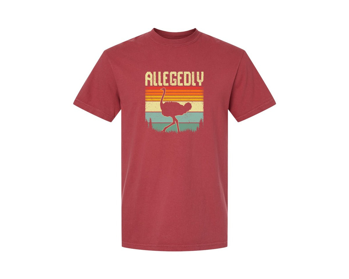 brand:Comfort Colors|color:Chili|Allegedly Ostrich Retro Funny T Shirt Graphic T-Shirt