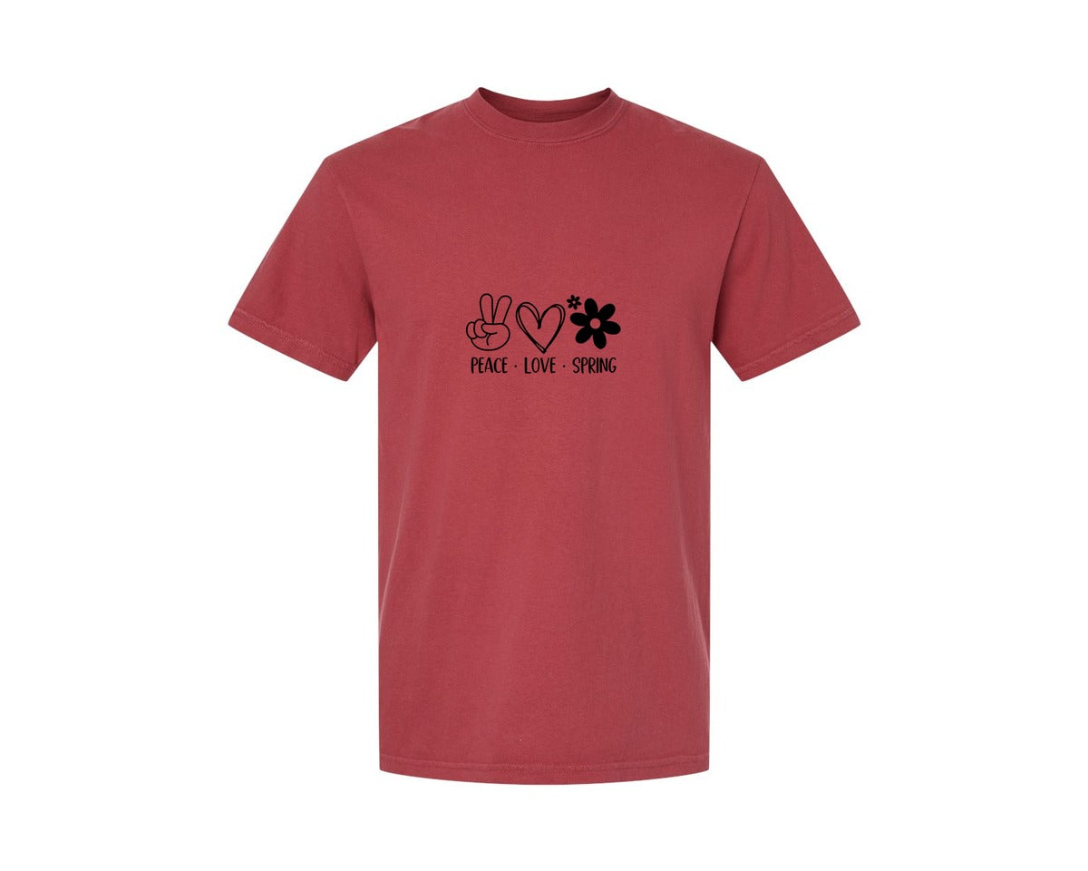 brand:Comfort Colors|color:Chili|Peace Love Spring 4 Graphic T-Shirt