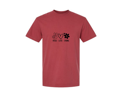 brand:Comfort Colors|color:Chili|Peace Love Spring 4 Graphic T-Shirt