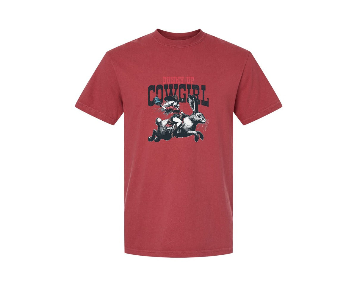 brand:Comfort Colors|color:Chili|Bunny Up Cowgirl Easter Egg Shirt Graphic T-Shirt