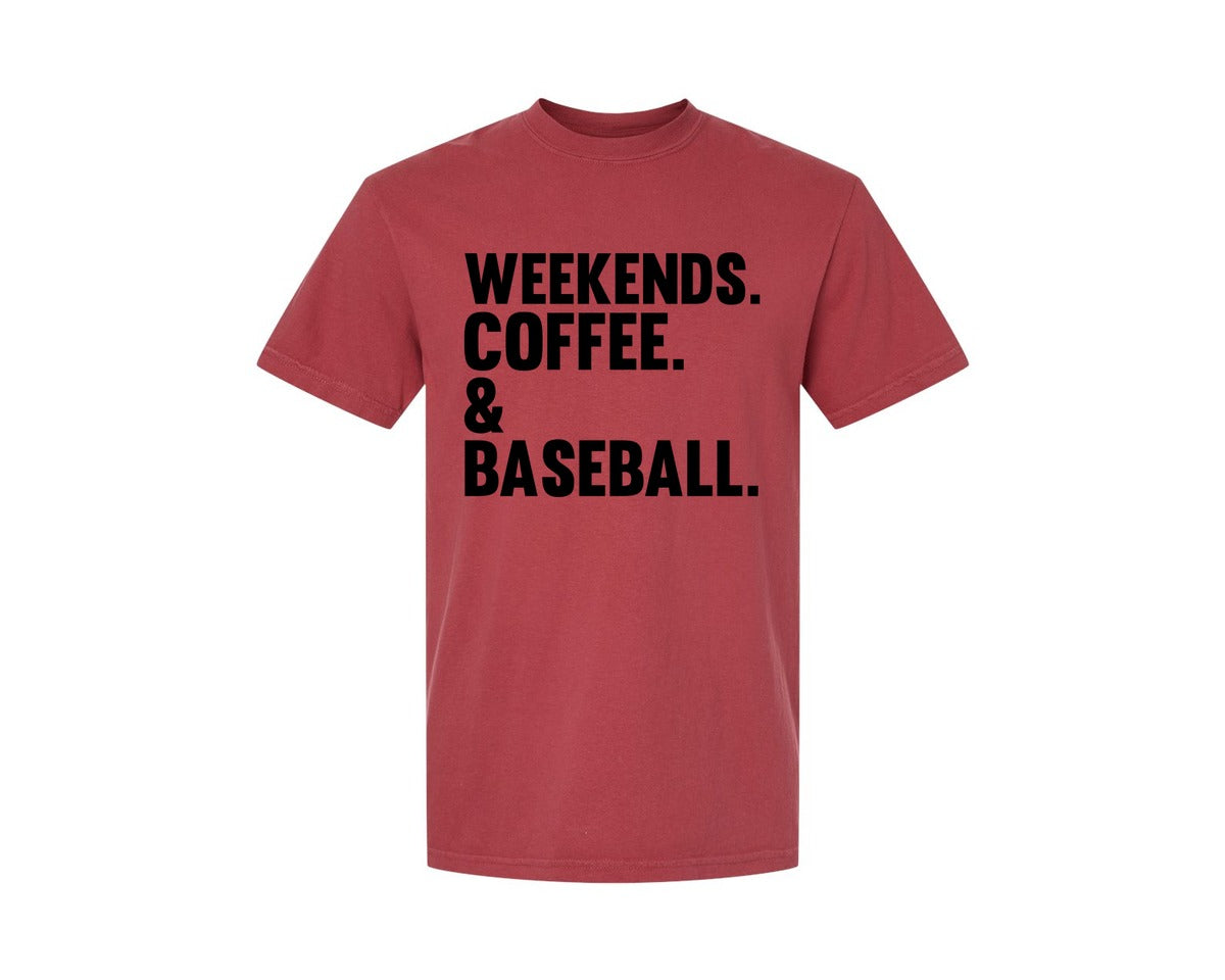 brand:Comfort Colors|color:Chili|Weekends Coffee Baseball Tshirt Design Graphic T-Shirt