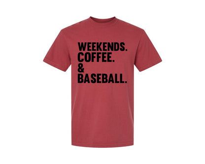 brand:Comfort Colors|color:Chili|Weekends Coffee Baseball Tshirt Design Graphic T-Shirt