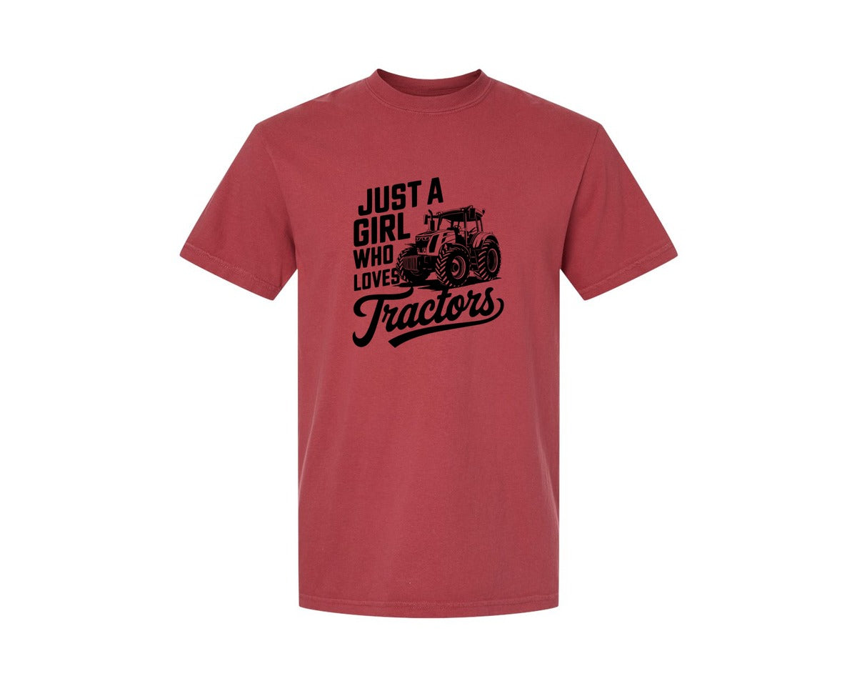 brand:Comfort Colors|color:Chili|Just A Girl Who Loves Tractors T Shi Graphic T-Shirt