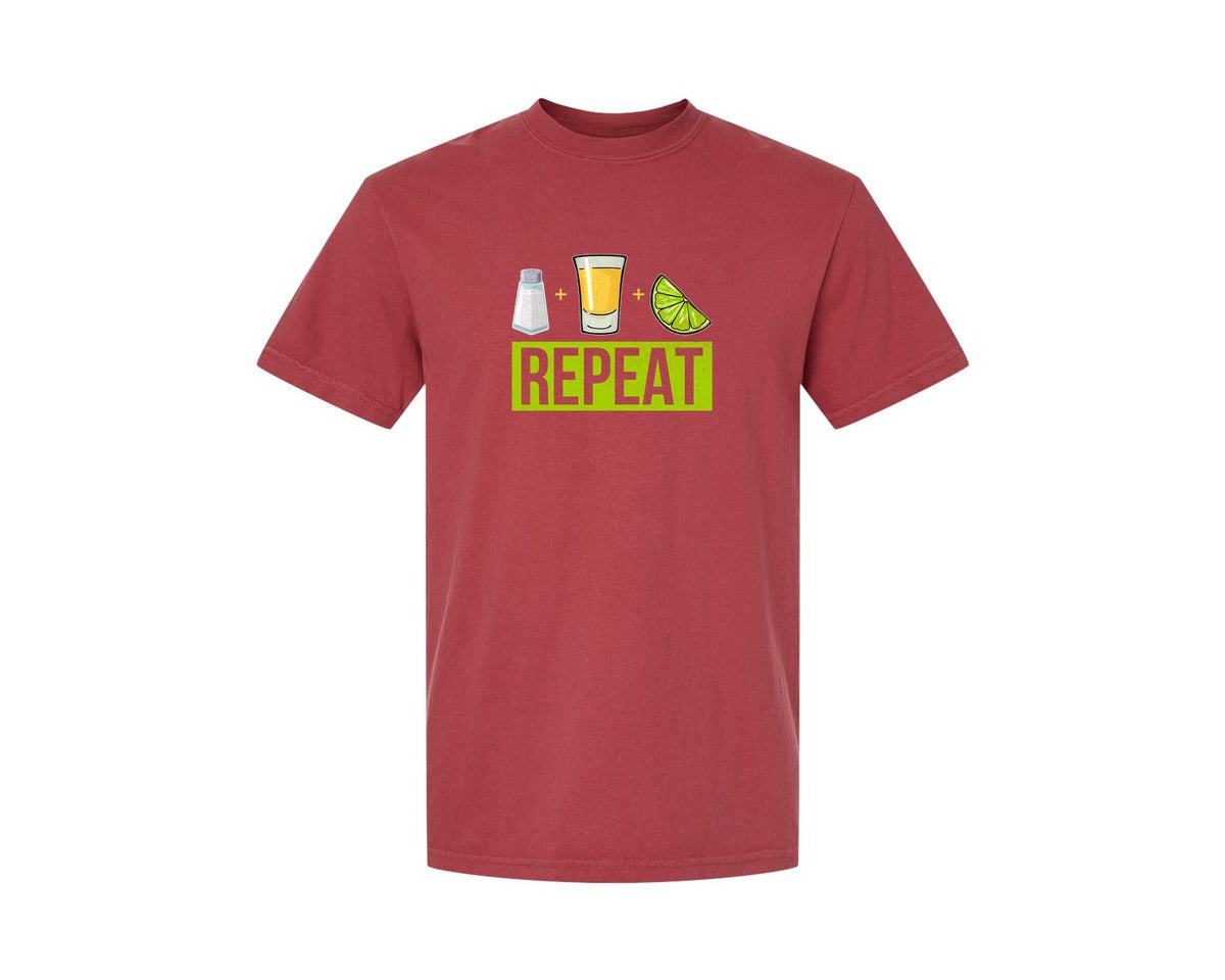 brand:Comfort Colors|color:Chili|Salt Tequila Lime Repeat Graphic T-Shirt