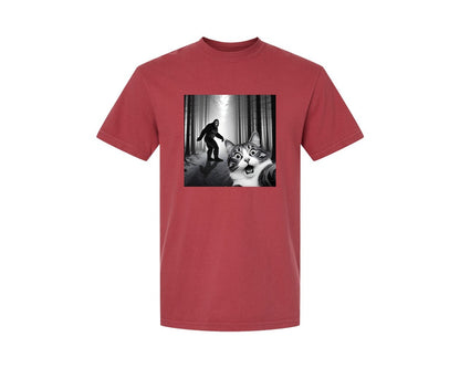 brand:Comfort Colors|color:Chili|Cat Selfie With Sasquatch Graphic T-Shirt