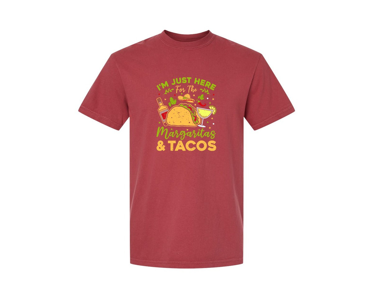 brand:Comfort Colors|color:Chili|Just Here For The Margaritas And Tacos Graphic T-Shirt