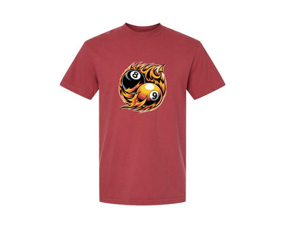 brand:Comfort Colors|color:Chili|Flaming 8 9 Ball Billiards Graphic T-Shirt