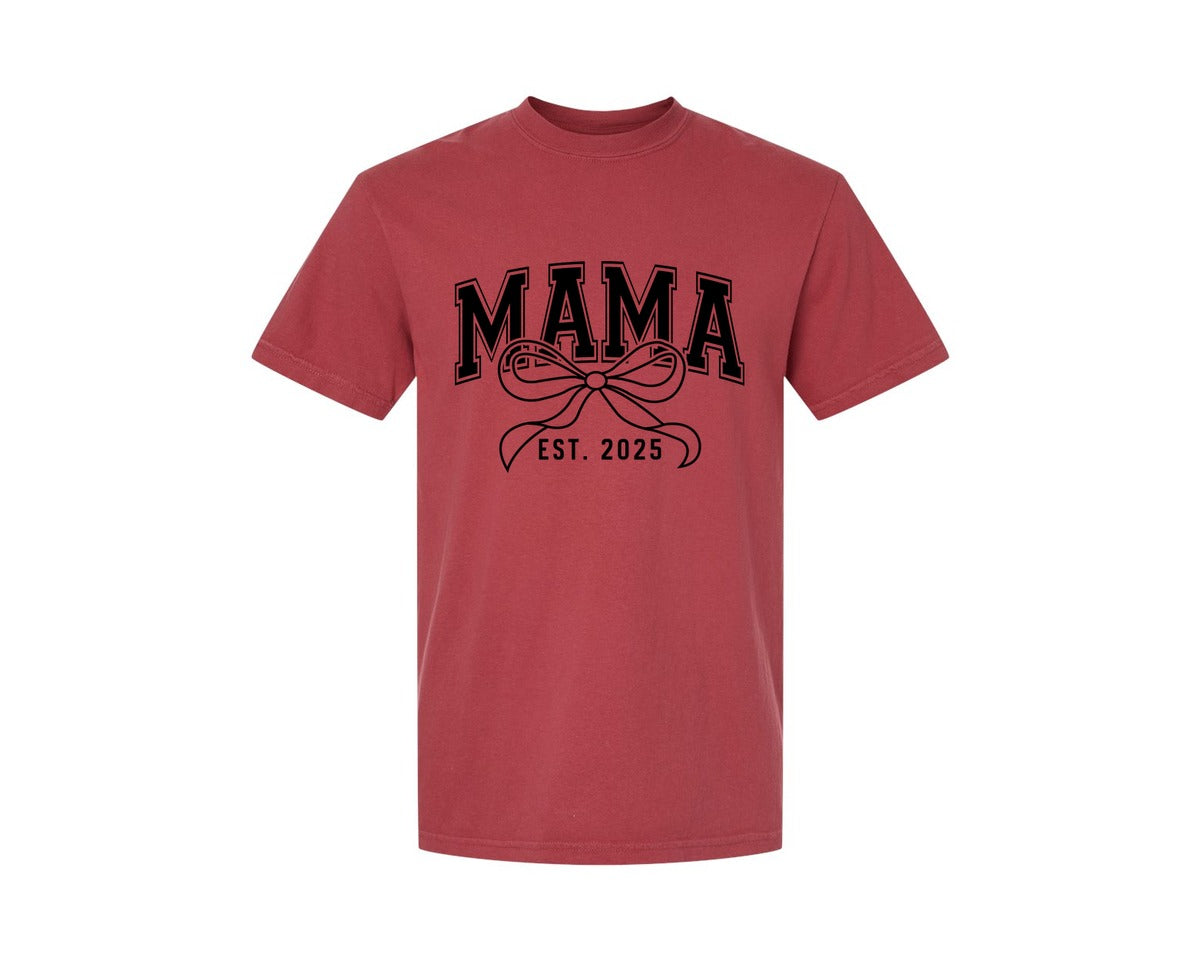 brand:Comfort Colors|color:Chili|Mama Bow Varsity Graphic T-Shirt