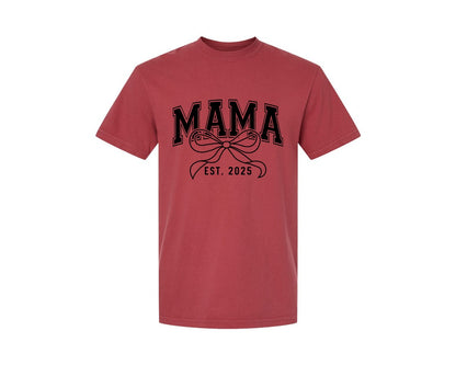 brand:Comfort Colors|color:Chili|Mama Bow Varsity Graphic T-Shirt