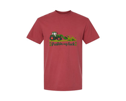 brand:Comfort Colors|color:Chili|Pushin My Luck St Patricks Day 3 Graphic T-Shirt