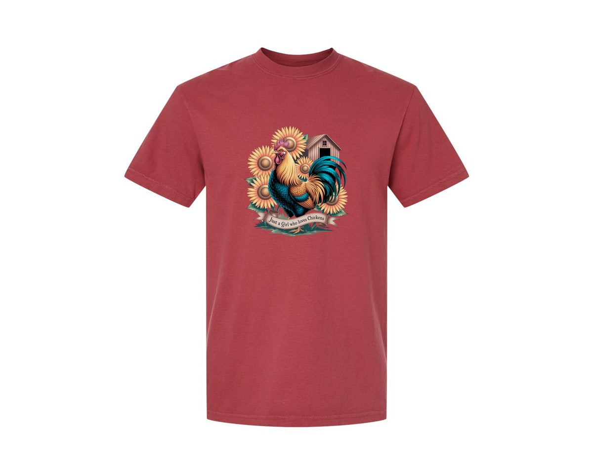 brand:Comfort Colors|color:Chili|Just A Girl Who Loves Chickens 10 Graphic T-Shirt