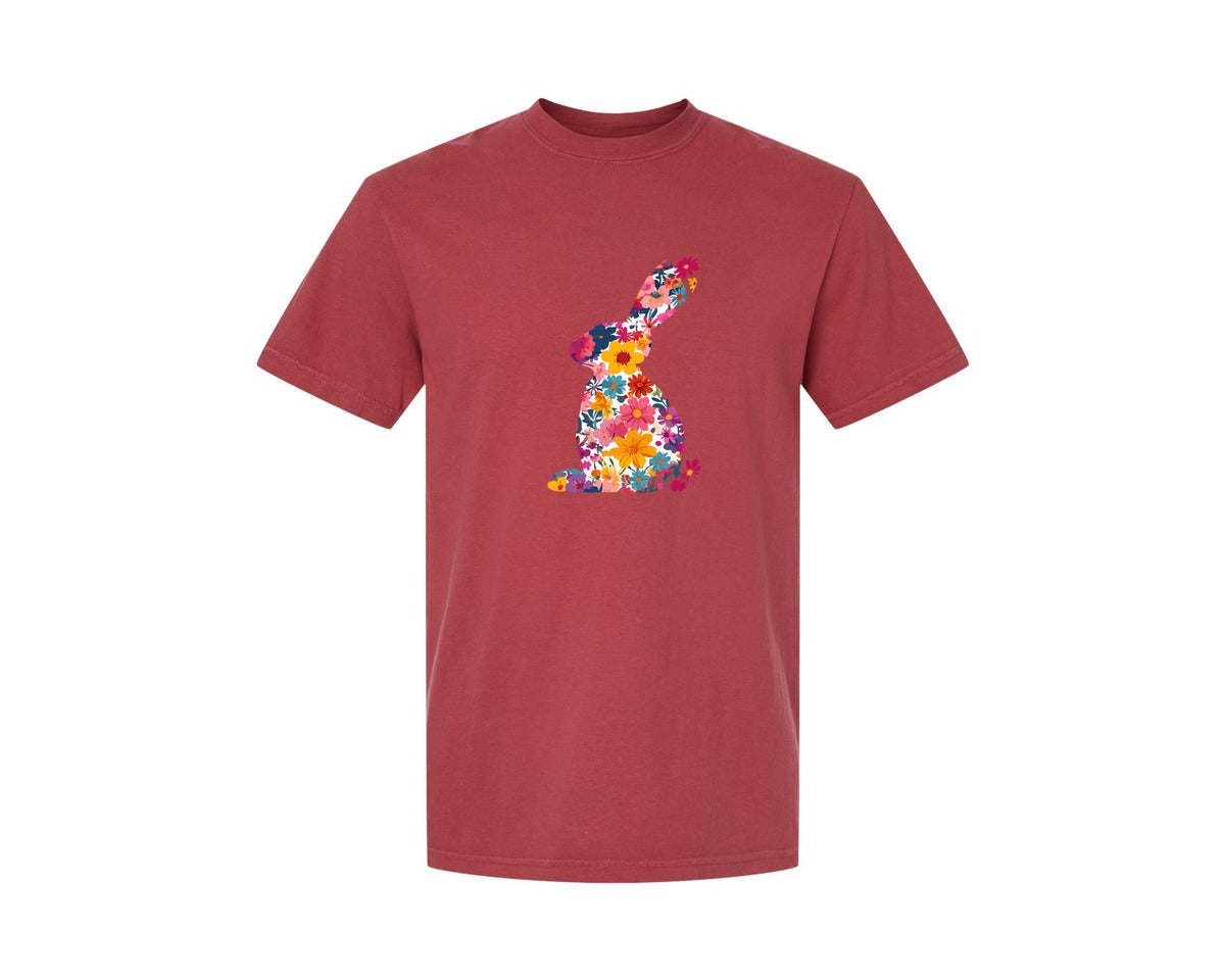 brand:Comfort Colors|color:Chili|Floral Bunny Easter Rabbit Graphic T-Shirt