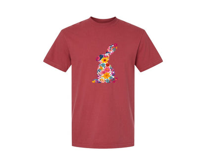 brand:Comfort Colors|color:Chili|Floral Bunny Easter Rabbit Graphic T-Shirt