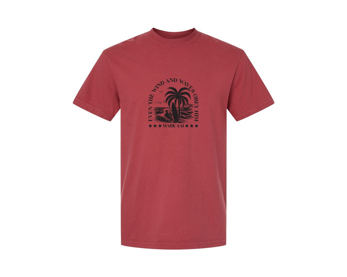 brand:Comfort Colors|color:Chili|Wind And Waves Obey Him Mark 441 Graphic T-Shirt