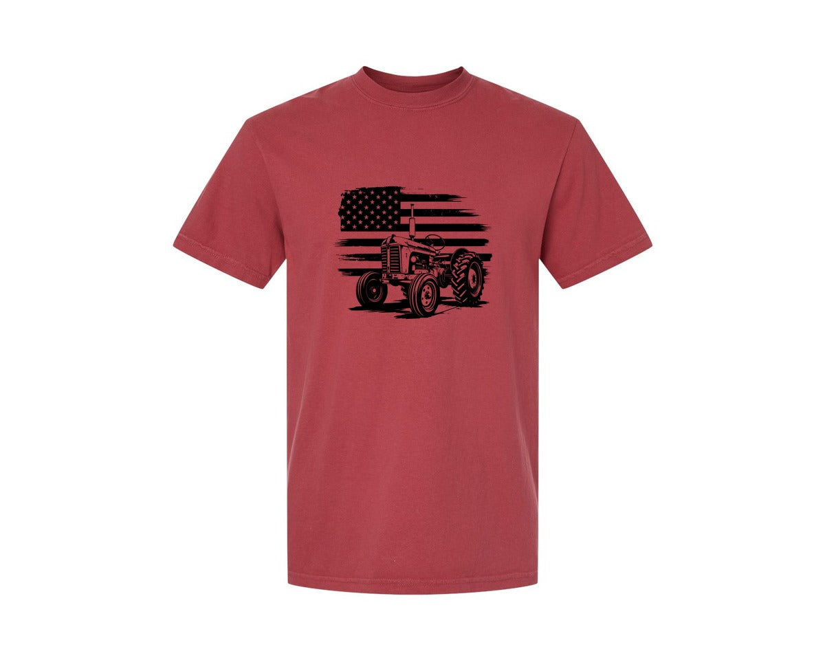 brand:Comfort Colors|color:Chili|Tractor Flag Vector T Shirt Design Graphic T-Shirt