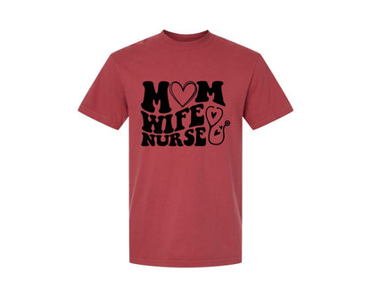 brand:Comfort Colors|color:Chili|Mom Wife Nurse Wavy Graphic T-Shirt