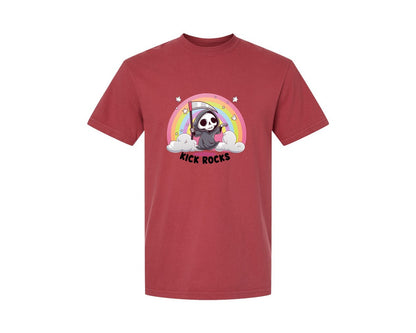 brand:Comfort Colors|color:Chili|Kick Rocks Cute Grim Reaper Graphic T-Shirt